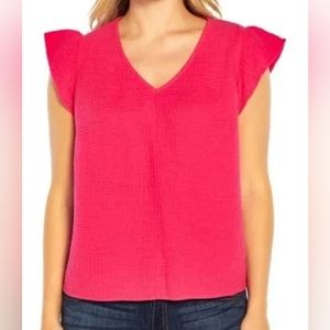 Three Dots Women's Double Gauze Top Fuchsia